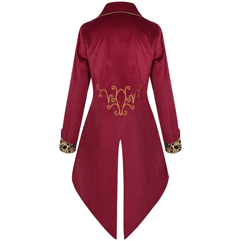 Red Black Purple Colors Men's Steampunk Style Retro Design Mid-length Tailcoat Jacket Gothic Era Frock Uniform Jacket