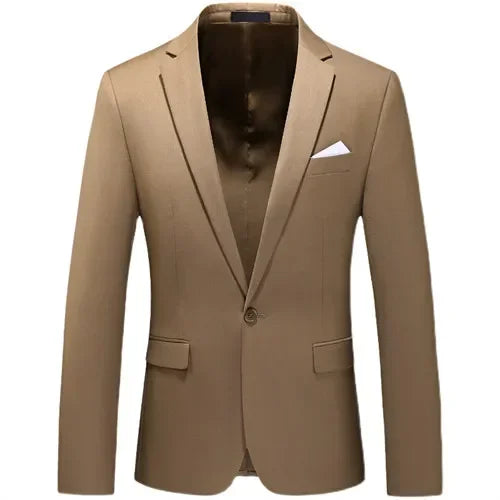Green Men's Suit Jacket, Single Button V-neck Dress Coat, Fashion Men Slim Blazer, Suitable for All Seasons Terno Masculino