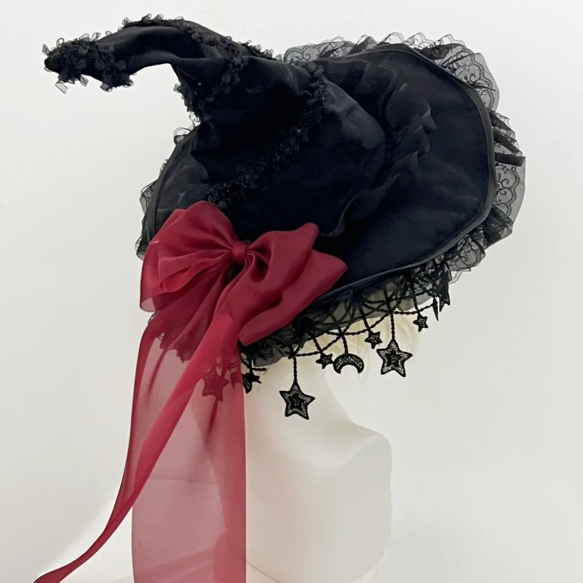 Harajuku Halloween Witch Hat  Women’s Girls Gothic Handmade Bowknot Fleece Lace Lolita Ladies Wizard Hat