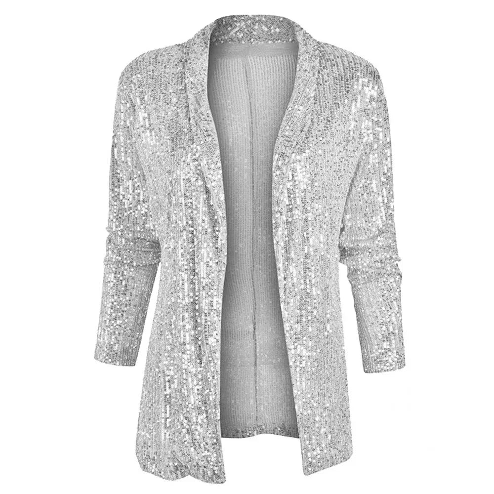 Spring Autumn Blazers Women Sequins Blazer Sequin Shimmer Jacket Top Casual Long Sleeve Glitter Party Shiny Lapel Coat Outerwear