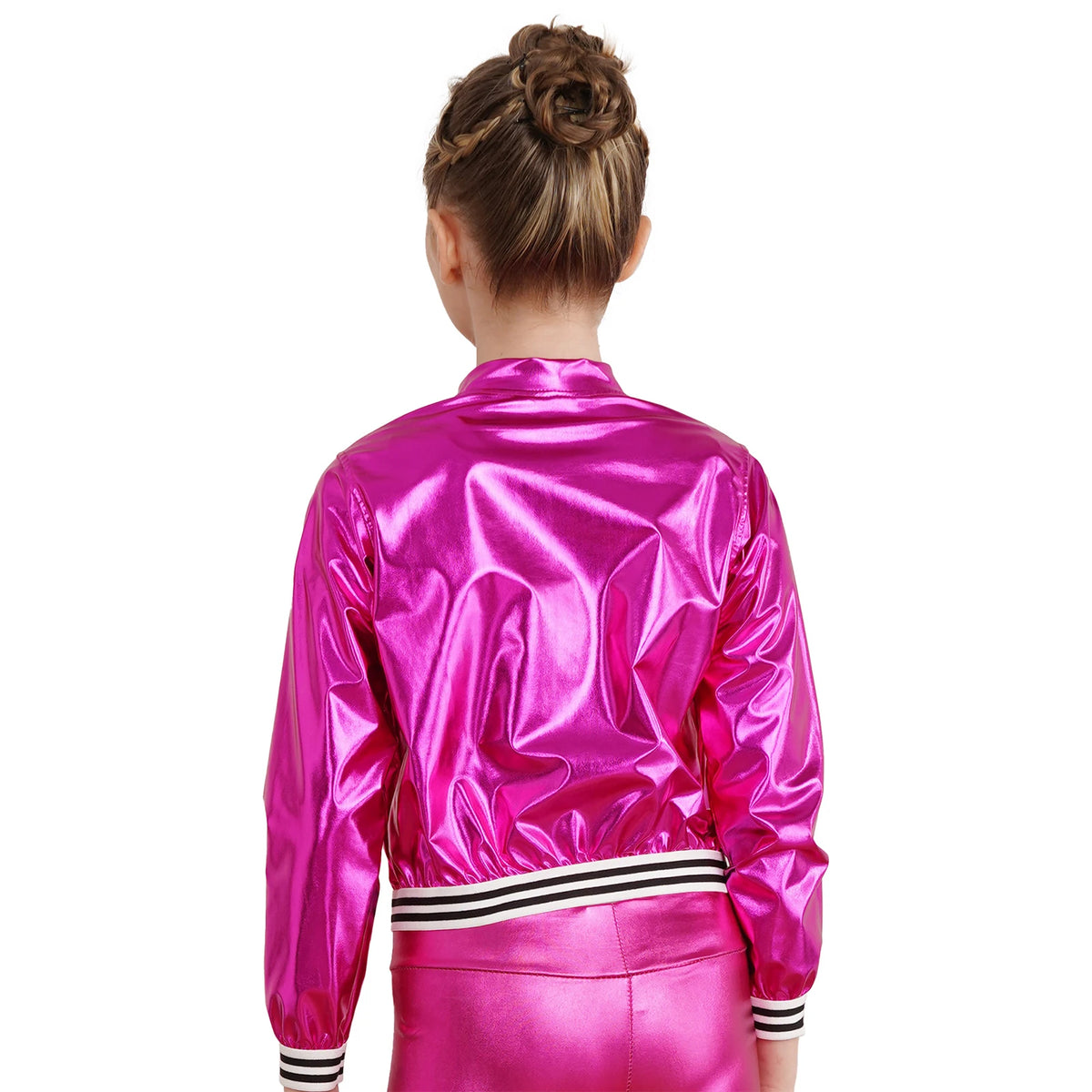 Kids Girls Shiny Sequins Hip Hop Jazz Dance Jacket Long Sleeve Zipper Bomber Coat Outerwear Disco Stage Performance Streetwear