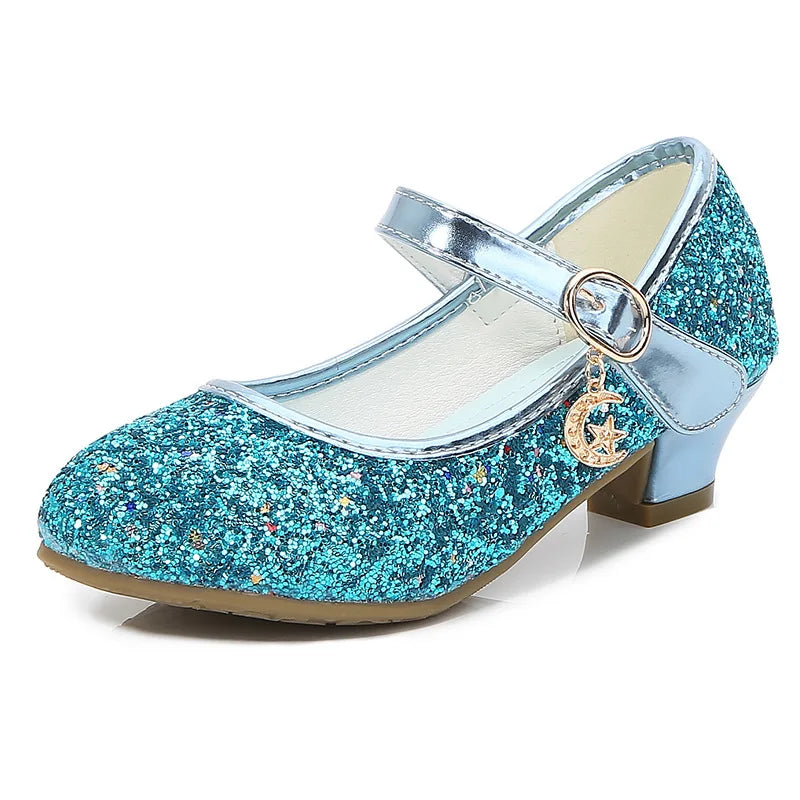 ULKNN Kids High Heel Shoes Girls Leather Shoes Flower Casual Pink Glitter Children 2026 Girls Shoes Butterfly Knot size 26-38