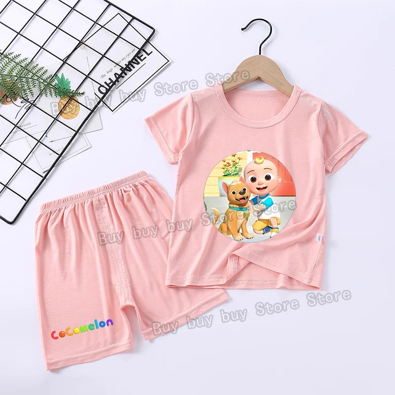 Cocomelons Pajamas Suit Kids Boys Girls Nighty Wears Cool Summer Loungewear Short Sleeve T-shirt Shorts 2pcs Soft Birthday Gift