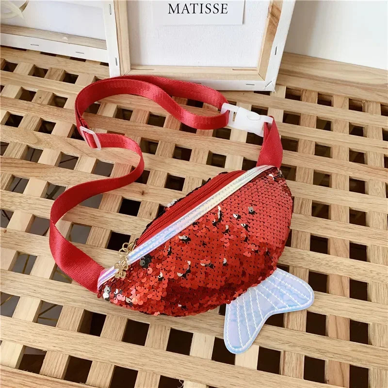 Fashion Kids Bag Sequin Fanny Pack for Girl 2022 Summer Coin Purse Small Belt Bag Shiny Mermaid Waist Pack Children Beach Bags