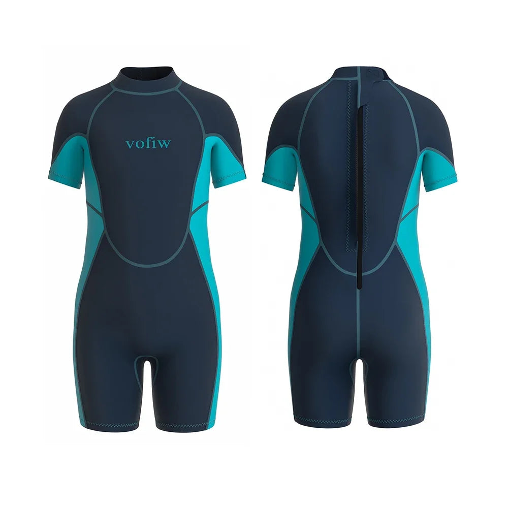 Children's 3MM Neoprene Shorty Wetsuit Back Zipper Surfing Snorkeling Swimming Suit Short Sleeves Boys Girls Kids Swimwear