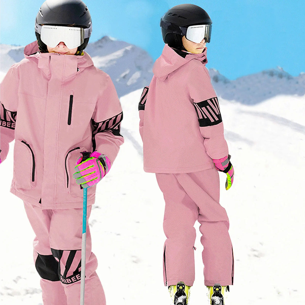 Girls Boys Snowboarding Wear,Children's Snowsuits,2-Piece Skiing Jacket Pants,Winter Waterproof Windproof Fleece Kids Ski Coat