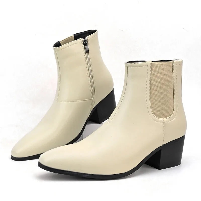 Men's Shoes Fashion High Heels Short Boots Chelsea Boots for Men High Top Platform Boots Height Increase Shoes Botas Para Hombre