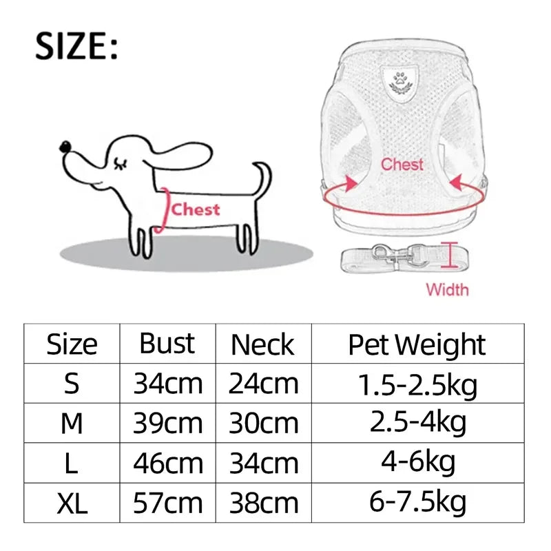 Breathable Mesh Pet Harness & Leash Set Adjustable Polyester Vest Harness with Collar Suitable for Cats Puppies Small Medium Dog