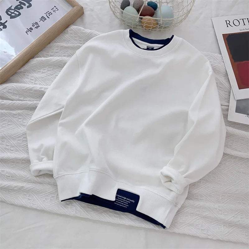 4 5 6 8 10 12 14 Years Boys Hoodies Patchwork Round Neck Long Sleeve Sweatshirt For 4-14Y Teen Kids Sports Casual Pullover