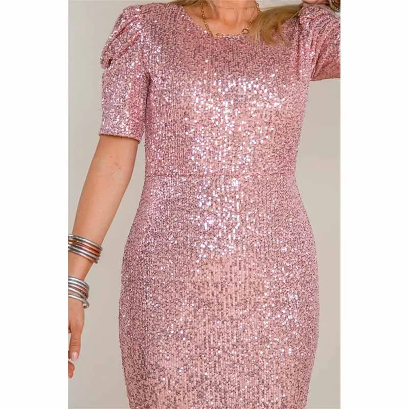 Mom Daughter Dresses Family Matching Outfits New Wedding Sequins Dress Kids Girls Fashion Short Sleeve Long Dress