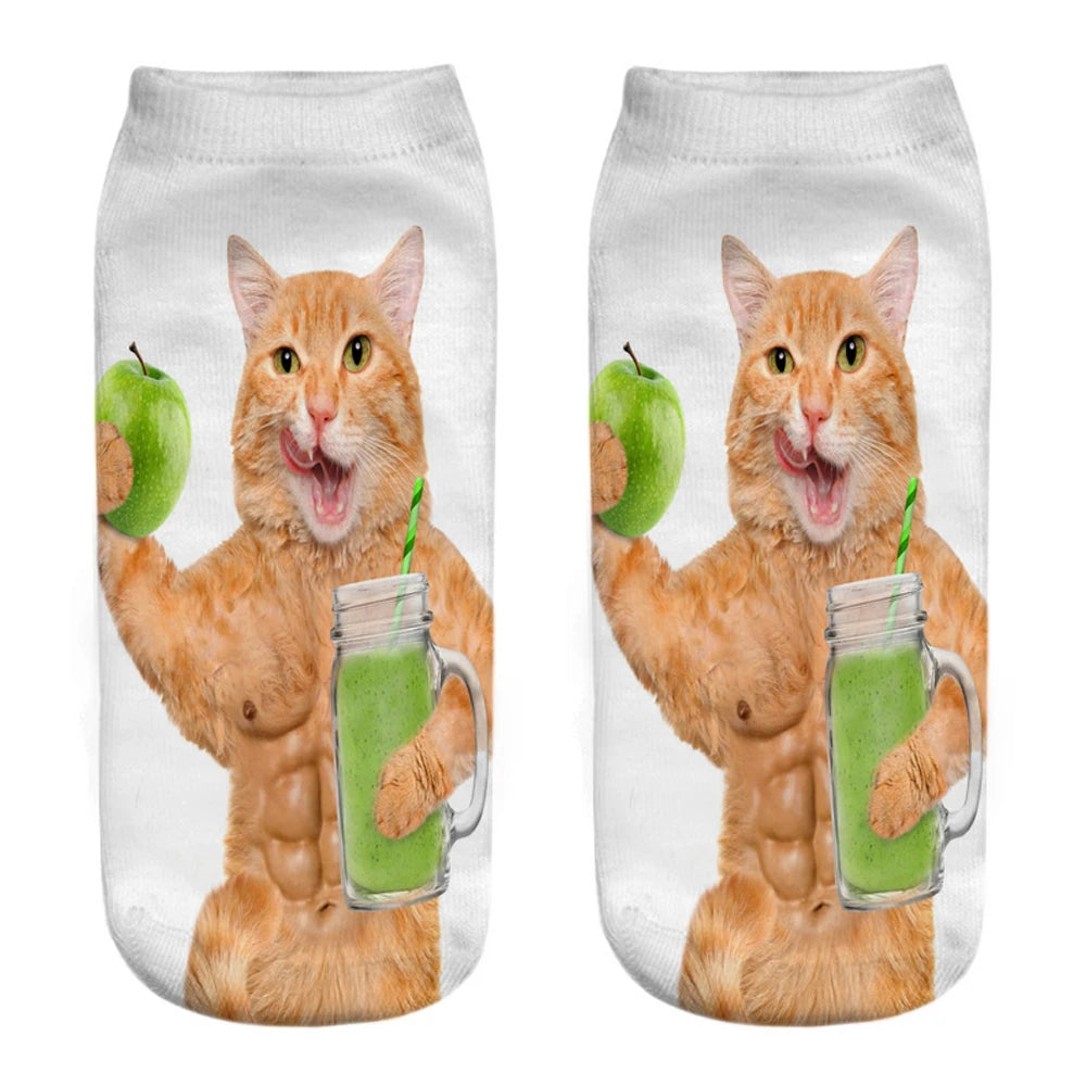 New Women Hot Sell 3D Printed Cool Fashion Funny Cats Cosplay Daily Life Story Socks Short Socks Art Novelty Xmas Gift Dropship