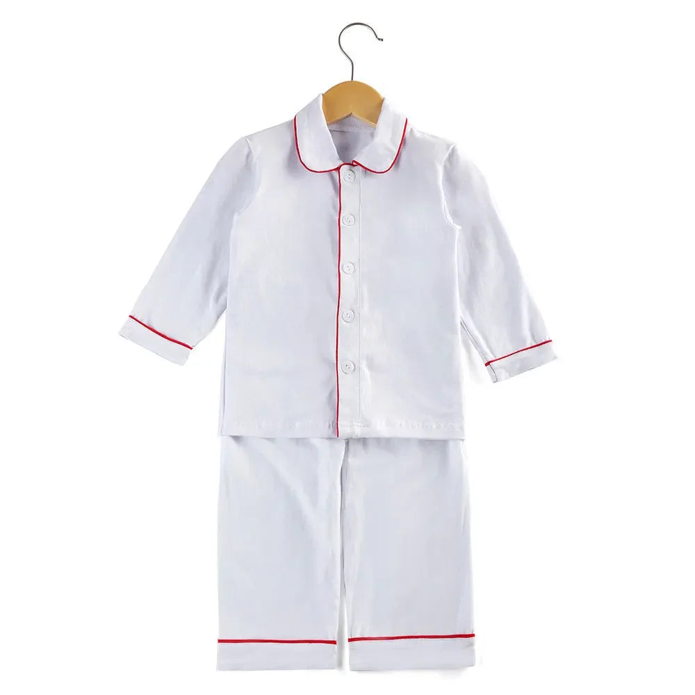 Mudbala Kids Fall Winter Cotton Pajamas Sibling Matching Boys Girls Ruffle Pyjamas Button Up Homewear