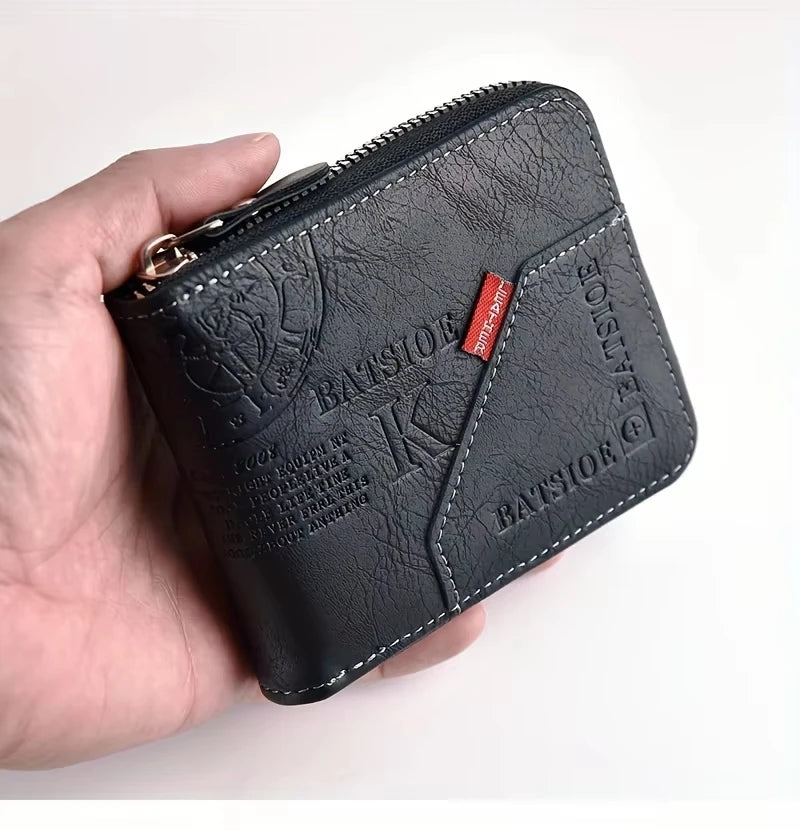 Men's Wallet Made of PU Wax Oil Skin Purse for Men Coin Purse Short Male Card Holder Wallets Zipper Around Money Coin Purse