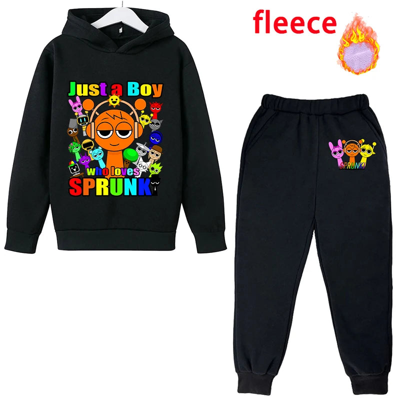 Sprunki Kids Anime Cute Hoodies Pants Set Children Autumn Winter Clothing Boy Girl Cartoon Hooded Top Fashion Trousers Gift 2025