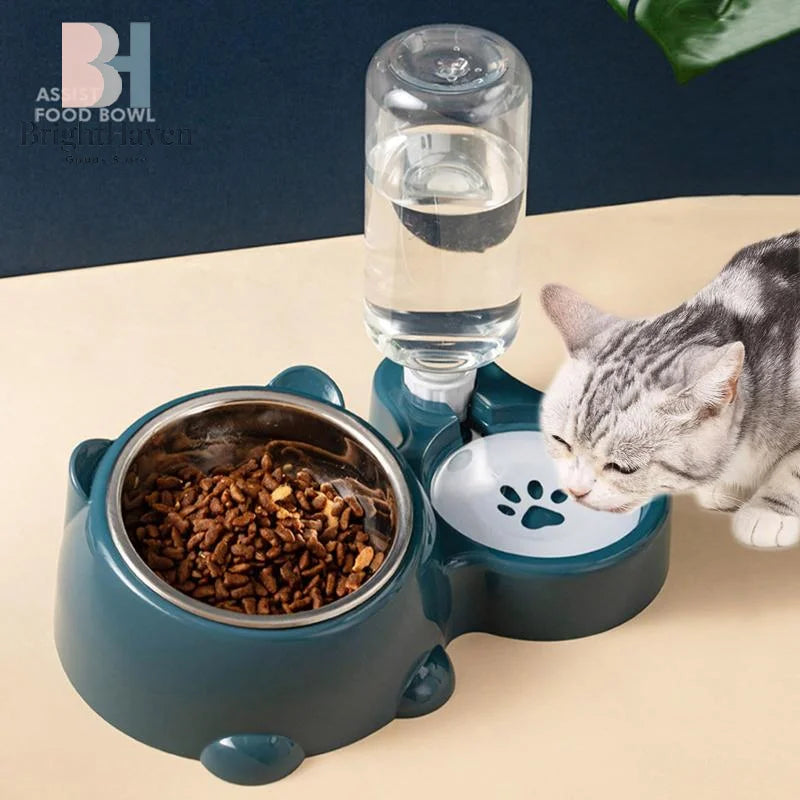2 In 1 Pet Feeding Bowl Set With Automatic Water Dispenser Non Slip Base For Small Dogs Cats Indoor Daily Feeding Use B.H