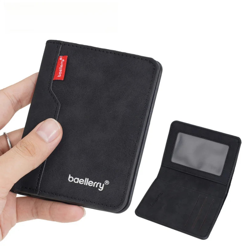 New Casual Two-Fold Men'S Wallet, Matte Pu Card Holder, Simple Vertical ID Card Case, Small Money Clip For Men