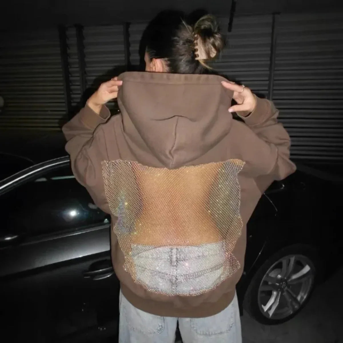 Women’s Backless Hollow Mesh Hoodie Long Sleeve Solid Color Sweatshirt Casual Top for Autumn and Winter Perfect Christmas Gift
