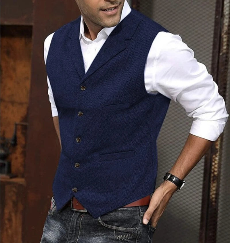 Men's Business Woolen Suit Vest Fashionable British Retro Twill Vest Workwear Slim Fit Vest Elegant Classic Style