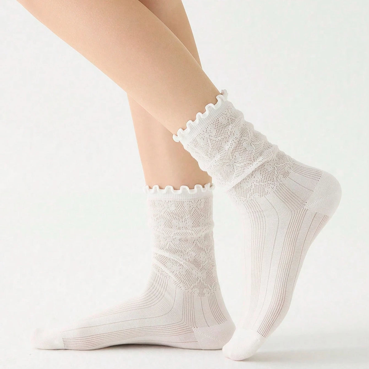 3 Pairs Women Socks Spring Summer Solid Color Thin Mesh Breathable Cute Lace Fashion Korean Style Long Socks for Women