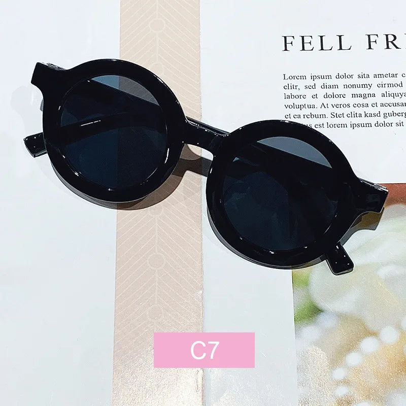 Korean Children's Sunglasses Retro Solid Round Frame Small Face Sunglasses Ultraviolet-proof Convenience Glasses Kids Glasses