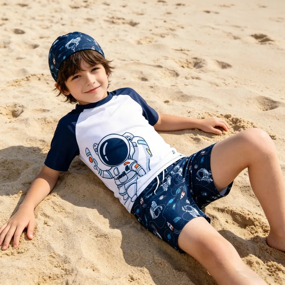 Kids Swimming Suits Children Swimsuit Boys Swimwear Set Cartoon Beachwear Surf Bathing Outfits for 4 5 6 7 8 9 10 11 12 13 Years