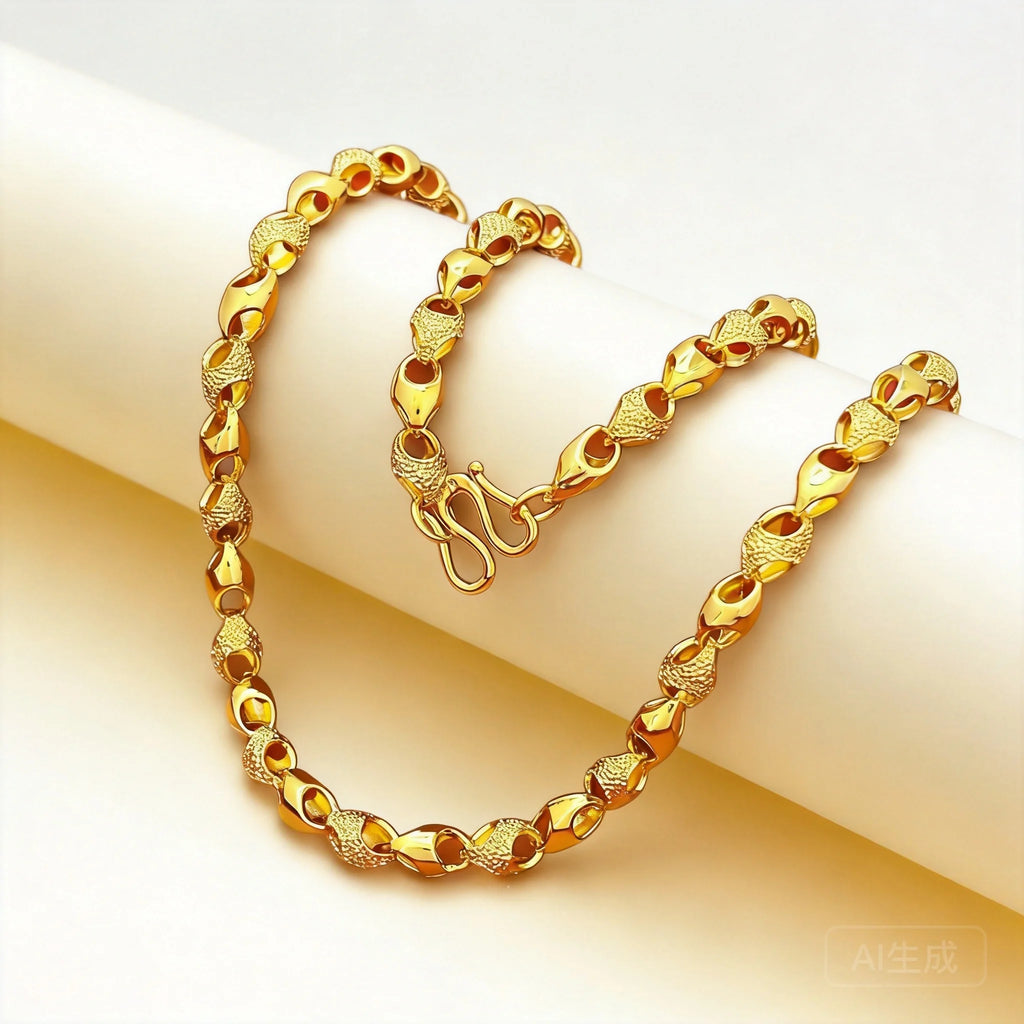 Men's Long Wheat Bead Necklace 6mm Copper Gold Plated Non Tarnish Trendy Hip Hop Jewelry For Men Daily Wear Casual Party 2026