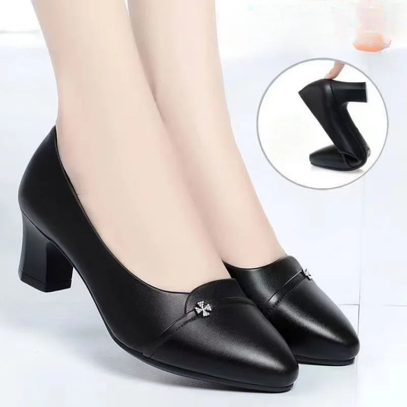 Fashion Women's Loafers 2026 New:Comfortable Mid Heel Pointed Toe Work Pumps,Chunky Heel Patent PU Leather Slip On Office Shoes