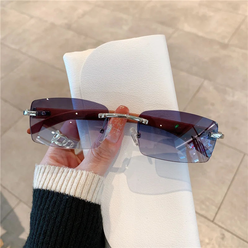 Rimless Sunglasses For Men Women Wooden Designer Luxury Brand Retro Sun Glasses Fashion Shades UV400 Travel Outdoor