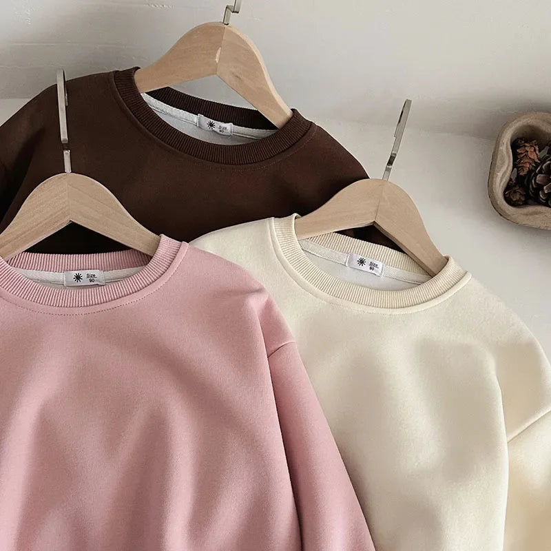 Children's Hoodies 1-7 Y Boys Solid Simple sweatshirt Girls O-neck Pullover 6 Colors Spring Autumn Teenage Casual Tops