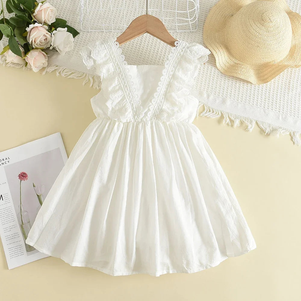 Kids Girls Dresses 2026 New Summer Lace Princess Dresses Children Solid Color Clothing Baby Wedding Party Vestidos