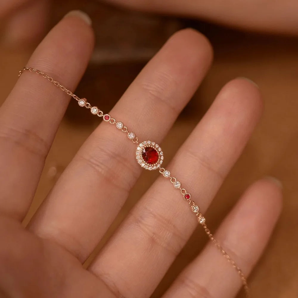 Romantic Ruby Bracelets for Women Fashion Light Luxury Diamonds Inlaid Retro High End Rose Golden Bracelet Chain Jewelry Gift