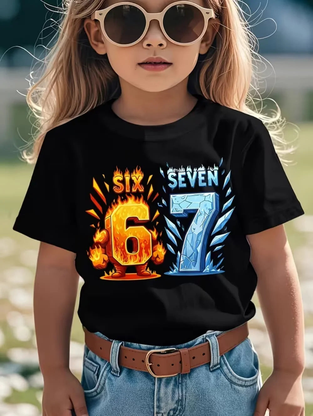 Fun Six Seven 6 7 Meme Design T-Shirt for Kids Chaotic Humor Y2k Game Saying Tees Casual O-Neck Top Fashion Children's Clothing
