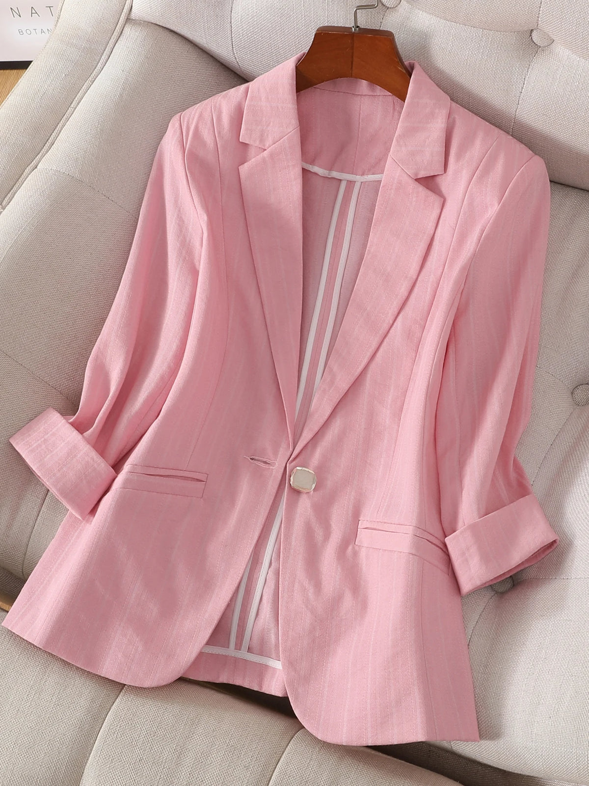 Seven-inch sleeve thin striped women's summer new style suit jacket, perfect for a high-end, fashionable, and casual look