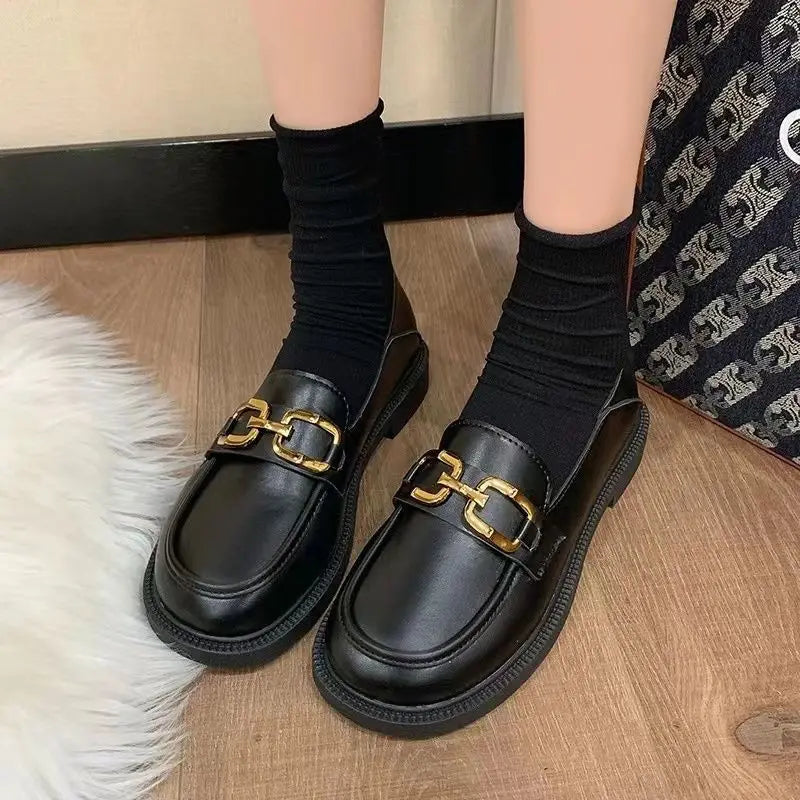 Woman Pumps Cute Black Loafers Low Heel Elegant Shoes For Women Luxury Leather Casual Kawaii Social Premium Fashion Offer