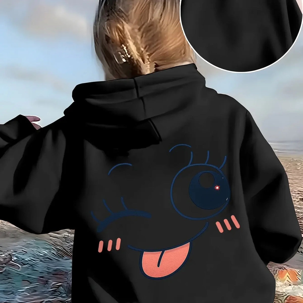 Kids Cute Smiley Face Hoodie Cartoon Graphic Print Pullover Sweatshirt Girls Boys Kawaii Casual Streetwear Hooded Top Autumn