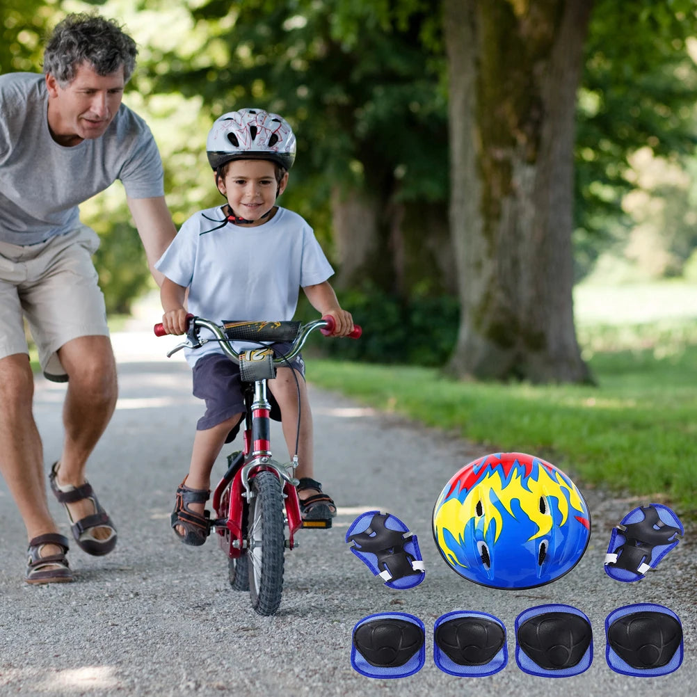 Children's Cycling Helmet and Protective Gear Set Helmet, Knee Pads, and Protective Equipment Side-Buckle Soft Foam Padding