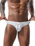 Men's Summer Swimwear Low Waist Swim Briefs Solid Color Seamless Stretch Breathable Beachwear Surf Board Shorts