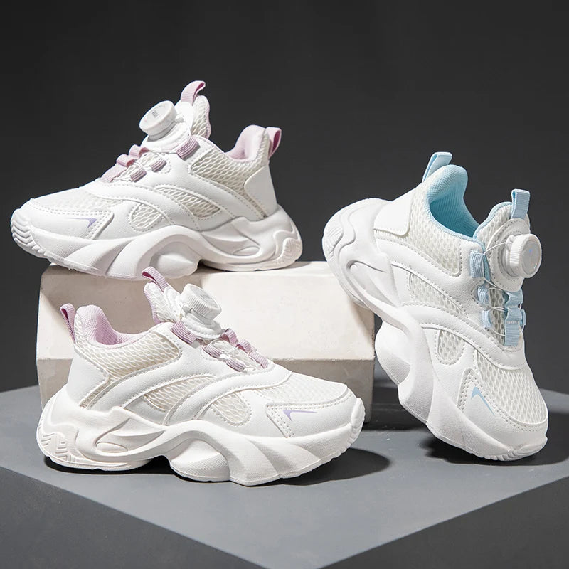 Kids' Fashion Chunky Sneakers Breathable Mesh Rotating Lock Strap Athletic Shoes for Boys and Girls