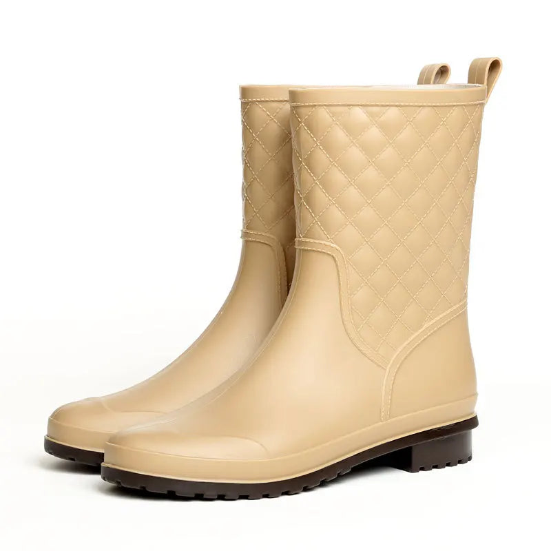2025 New Women Rain Boots Fashion Non-Slip Women Boots Plaid Casual Rubber Shoes Comfor Wear-resistant Women's Waterproof Shoes