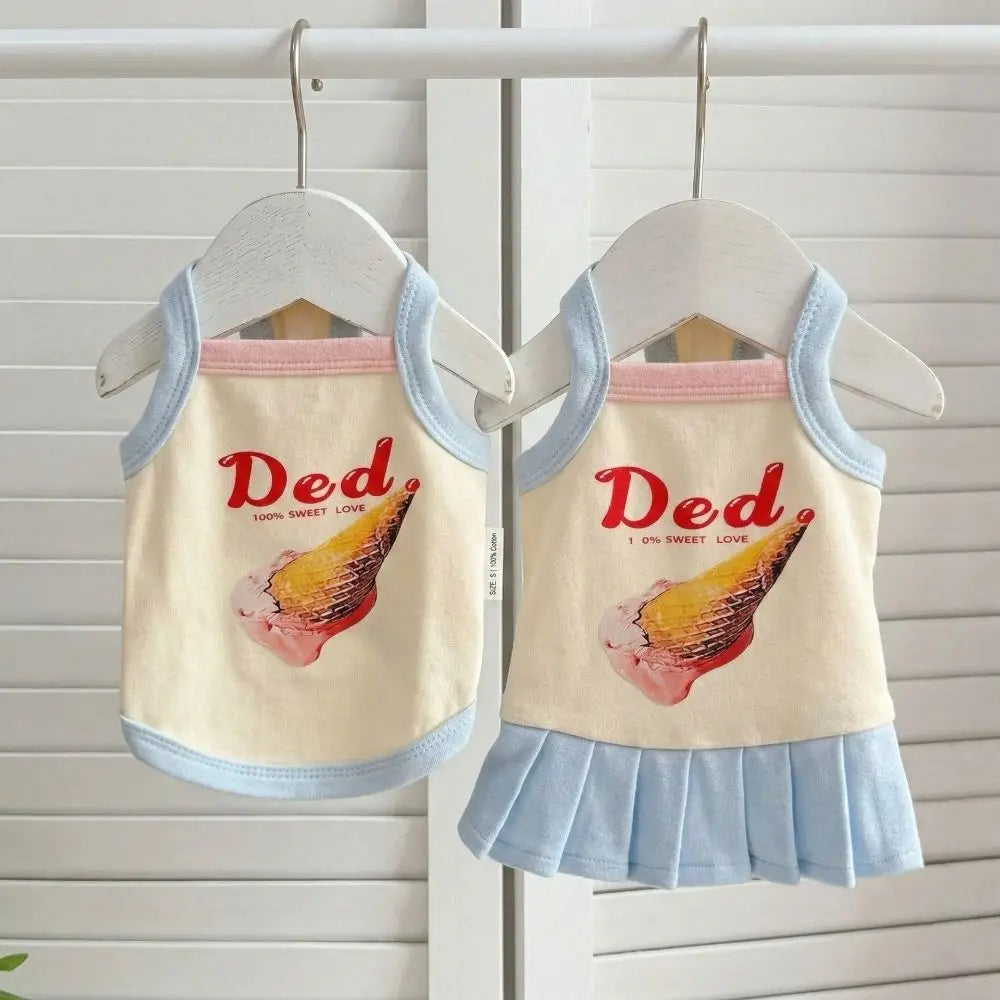 Cartoon Print Pet Ice Cream Camisole Vest Thin Breathable Comfortable Clothing Pet Tank Top Dog Clothes Small Dogs