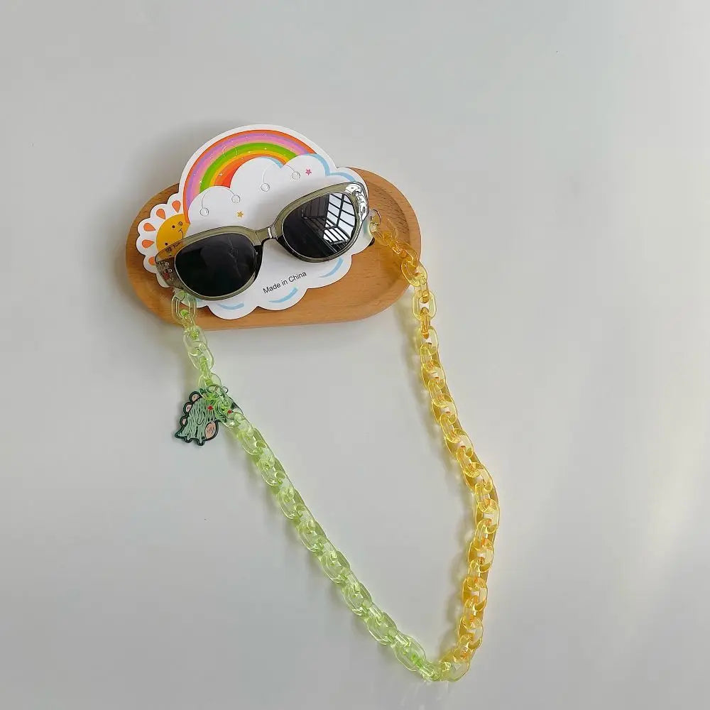 2Pcs/Set Spring Summer Kids Cat Eye Sunglasses Fashion Kawaii Sunscreen Eyeglasses Outdoor with Eyeglass Chains Children Eyewear