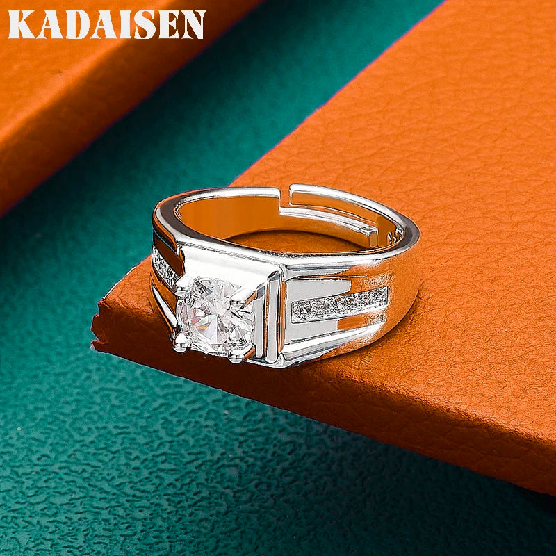 925 Sterling Silver Men AAAAA Zircon Adjustable Ring For Woman Wedding Engagement Party Fashion Charm Jewelry