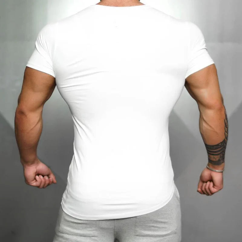 Mens Running Sport  Short Sleeve T-Shirts Summer Cotton Breathable Slim Fit Sportswear Gym Bodybuilding Fitness Muscle Shirts