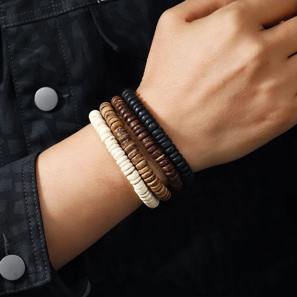 Wooden Bracelets For Men Beaded Multilayer Wooden Bead Jewelry Irregular Coconut Shell Handmade Elastic Bracelet Jewelry