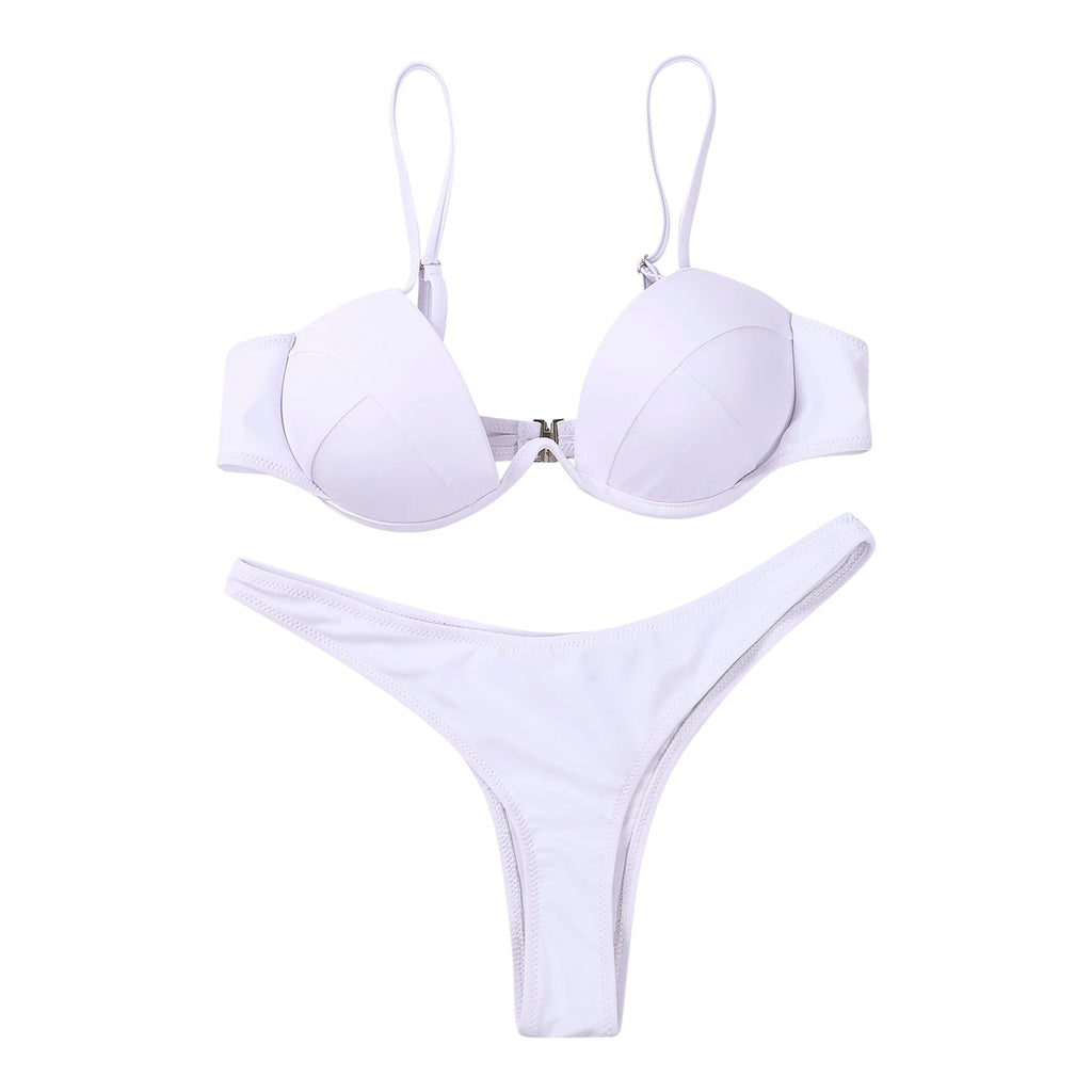 Women Push Up Two Piece Bikini Swimsuits Solid Color Bra Padded Swimwear Bathing Suit