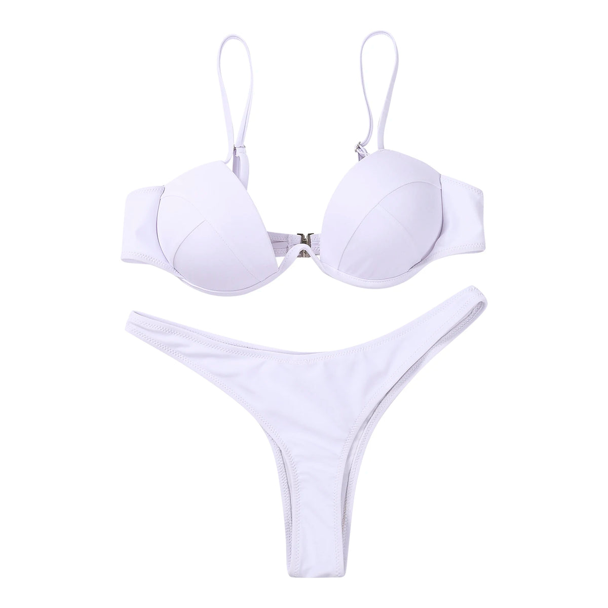 Women Push Up Two Piece Bikini Swimsuits Solid Color Bra Padded Swimwear Bathing Suit