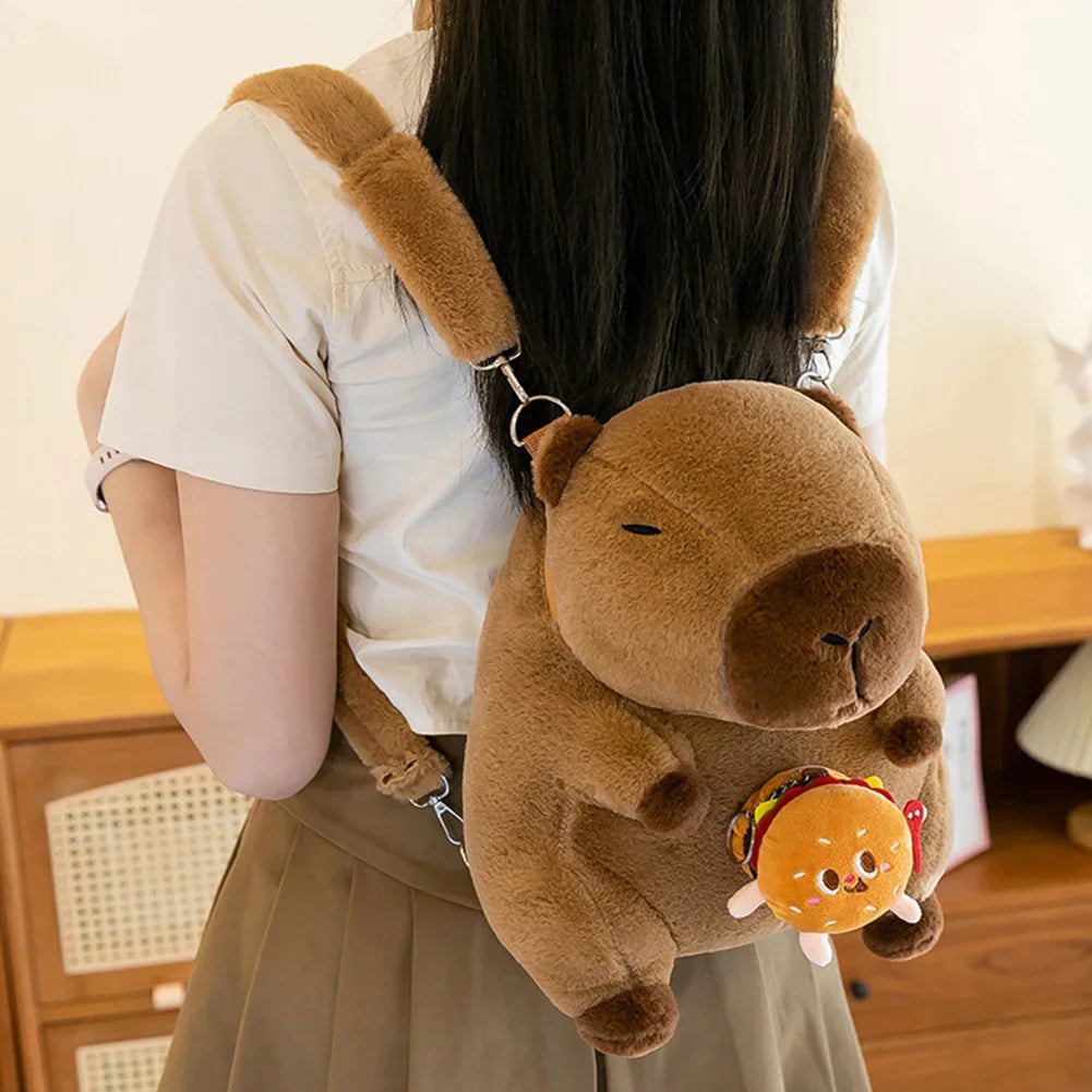 Children Mini Knapsack Bag Funny Girl Anime Crossbody Bag Soft Girl Small Backpack Plush Capybara School Bag for Girls Children