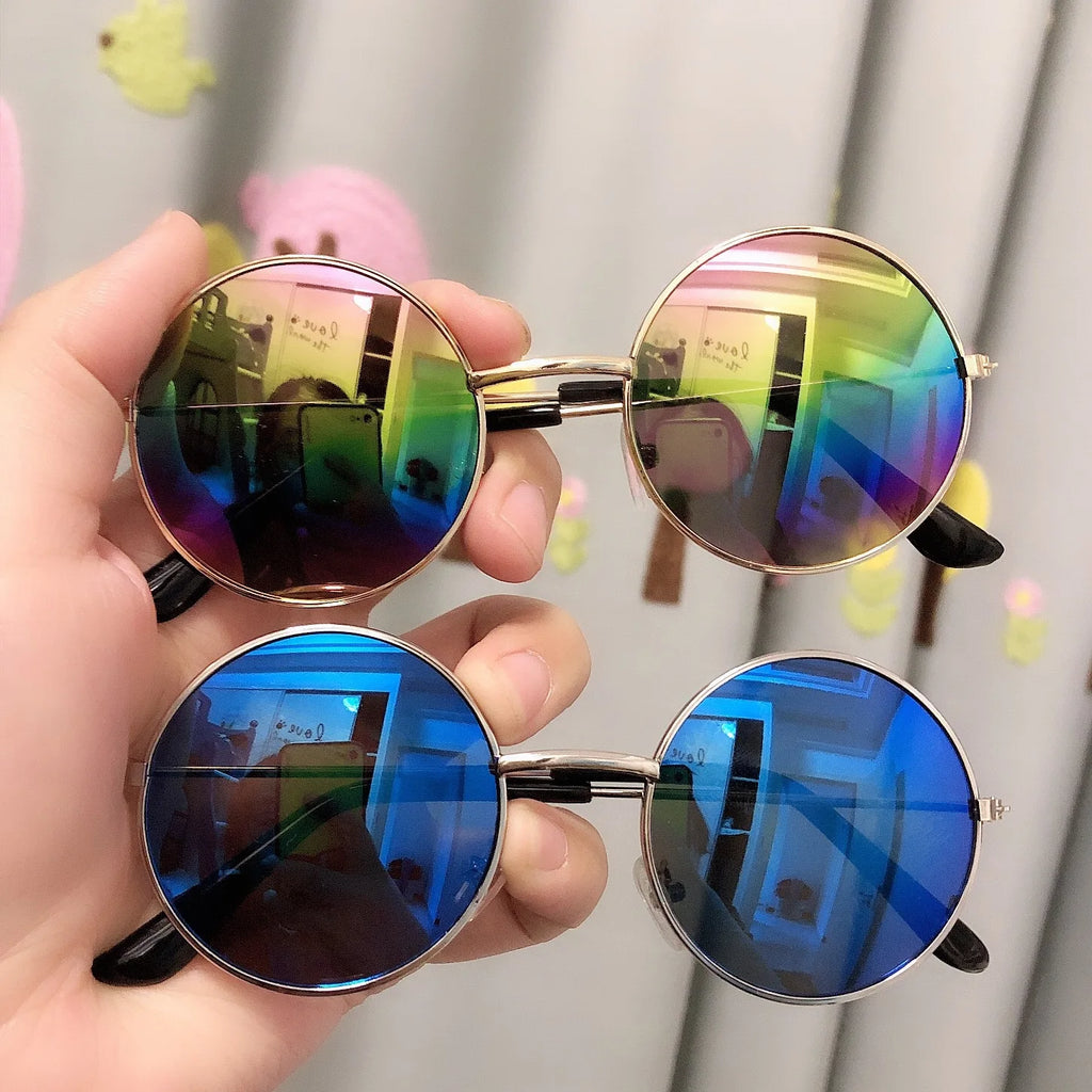 Round Kids Sunglasses Metal Frame Vintage Boys Girls Punk Glasses UV400 Eyeglasses Children 2-8 Years Old Visor Mirror Eyewear