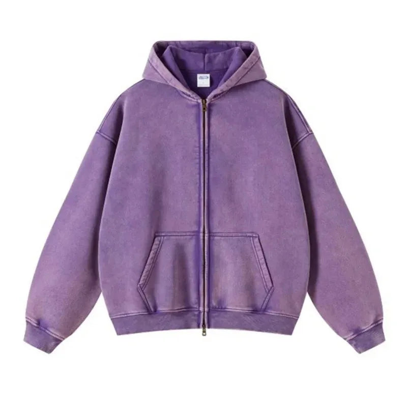 DAVIDSHAO Hoodies Oversized Unisex Acid Wash Hoodie EU US Size 350g Heavyweight Fleece Vintage Sweatshirt Men Women Streetwear