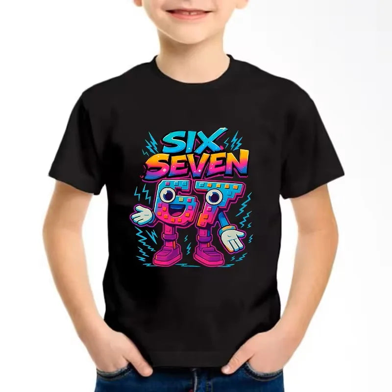 Funny Six Seven Italian Brainrot 67 Number Graphic Print T-Shirt Boy/Girl Summer Short Sleeved Kids Loose Comfortable Tshirt Top